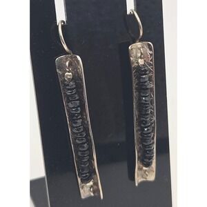 Retired Silpada Hammered Sterling Silver Black Tourmaline Threader Earrings 925